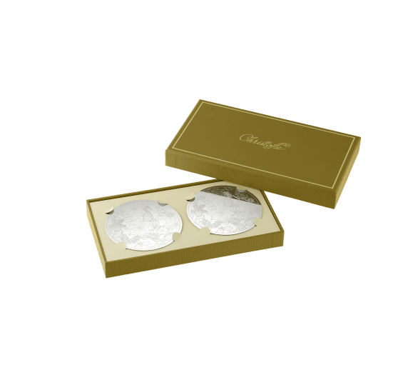 Stainless Steel Set of 2 Glass Coasters Bouquet Givré